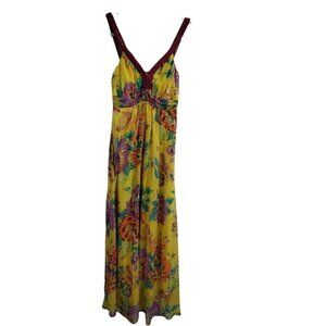 Soft Surroundings Maxi Dress XS Yellow Floral Sleeveless Braided‎ Resortwear